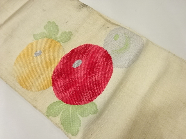 アンティーク　手織り紬万寿菊模様織出し名古屋帯